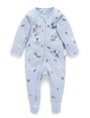 Purebaby - Castle Print Thick Zip Growsuit
