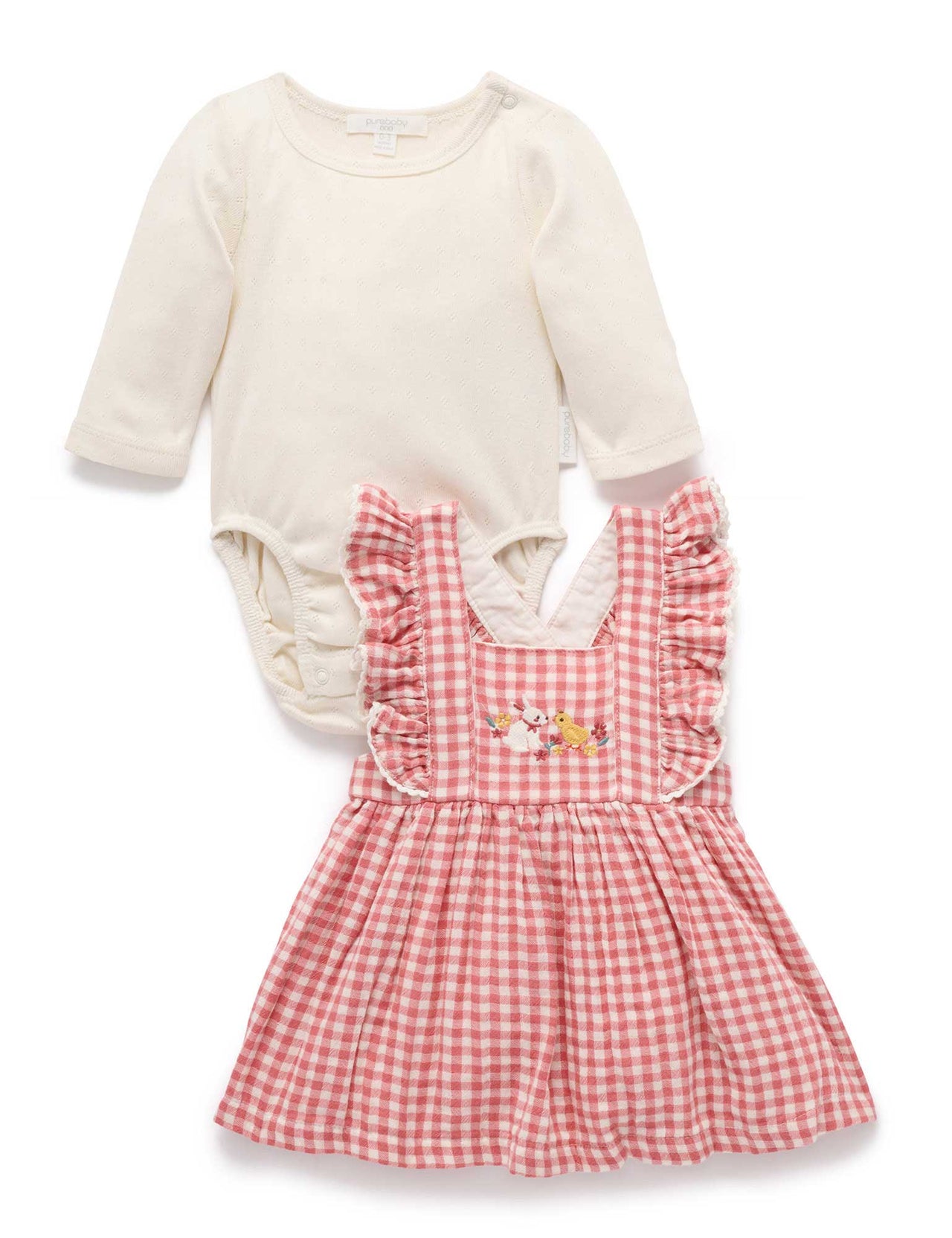 Purebabay - Pink Gingham Pinnie Set