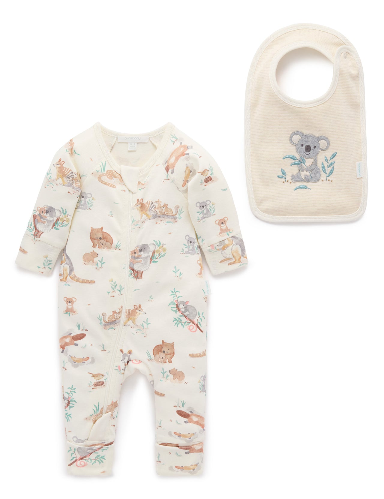 Purebaby -  Zip Growsuit & Bib Gift Set