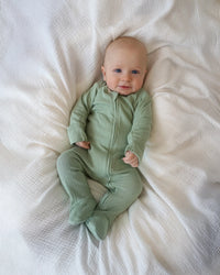 Thumbnail for Bebe - Sage Organic Pointelle LS Zipsuit
