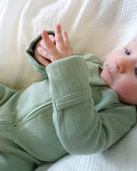 Thumbnail for Bebe - Sage Organic Pointelle LS Zipsuit